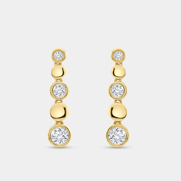 Gilded 1 Carat Lab-Grown Diamond Drop Earrings with High-Polish Metal Beads and Bezel-Set Stones