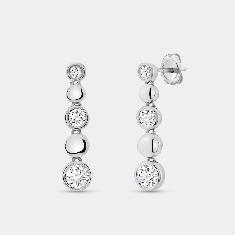Gilded 1 Carat Lab-Grown Diamond Drop Earrings with High-Polish Metal Beads and Bezel-Set Stones