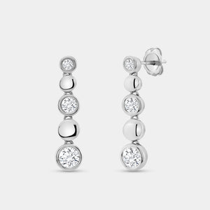 Gilded 1 Carat Lab-Grown Diamond Drop Earrings with High-Polish Metal Beads and Bezel-Set Stones