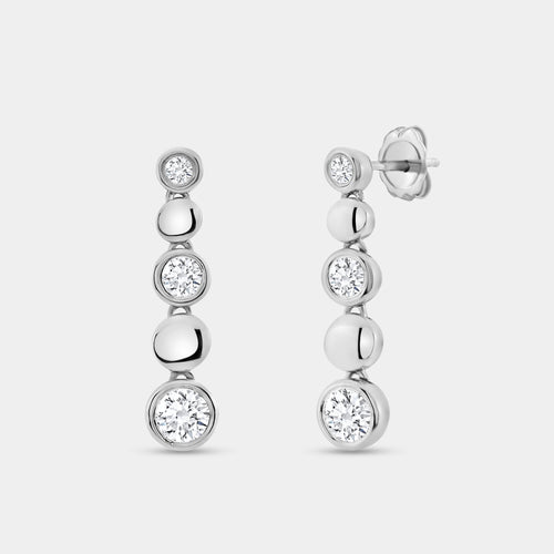 Gilded 1 Carat Lab-Grown Diamond Drop Earrings with High-Polish Metal Beads and Bezel-Set Stones