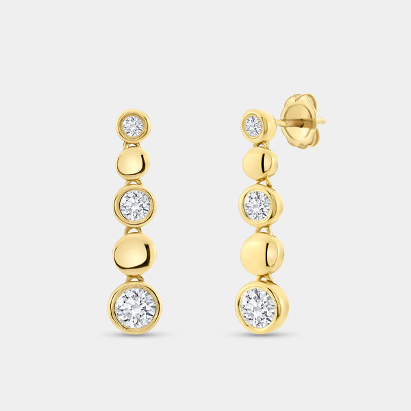 Gilded 1 Carat Lab-Grown Diamond Drop Earrings with High-Polish Metal Beads and Bezel-Set Stones