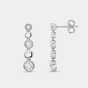 Gilded 1 Carat Lab-Grown Diamond Drop Earrings with High-Polish Metal Beads and Bezel-Set Stones