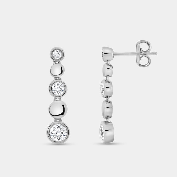 Gilded 1 Carat Lab-Grown Diamond Drop Earrings with High-Polish Metal Beads and Bezel-Set Stones