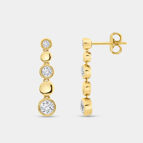 Gilded 1 Carat Lab-Grown Diamond Drop Earrings with High-Polish Metal Beads and Bezel-Set Stones