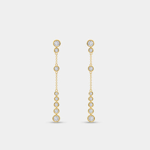 Gilded 1 and 1/2 Carat Lab-Grown Diamond Drop Earrings with a Chain and Graduating Bezel-Set Stones