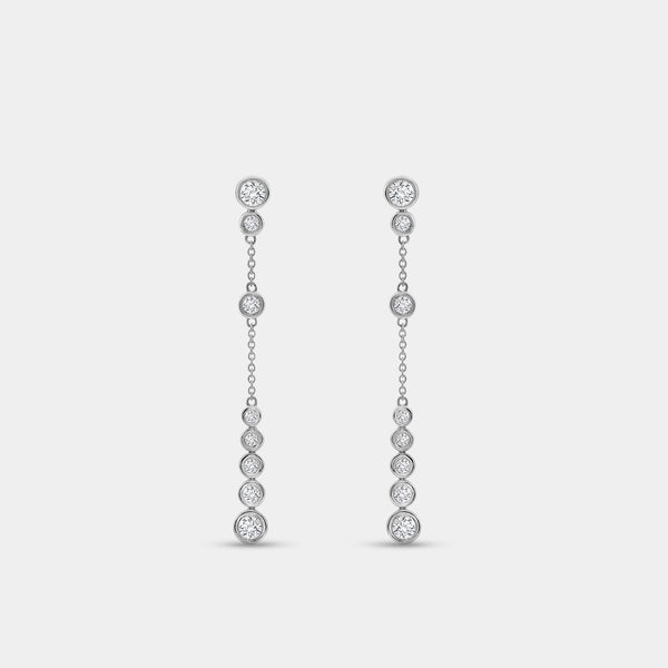 1 and 1/2 Carat Lab-Grown Diamond Drop Earrings with a Chain and Graduating Bezel-Set Stones — GILDED New York