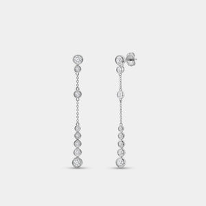 Gilded 1 and 1/2 Carat Lab-Grown Diamond Drop Earrings with a Chain and Graduating Bezel-Set Stones
