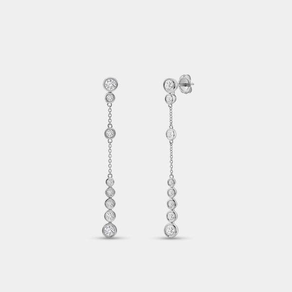 1 and 1/2 Carat Lab-Grown Diamond Drop Earrings with a Chain and Graduating Bezel-Set Stones — GILDED New York