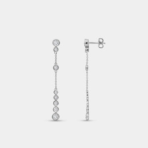 Gilded 1 and 1/2 Carat Lab-Grown Diamond Drop Earrings with a Chain and Graduating Bezel-Set Stones