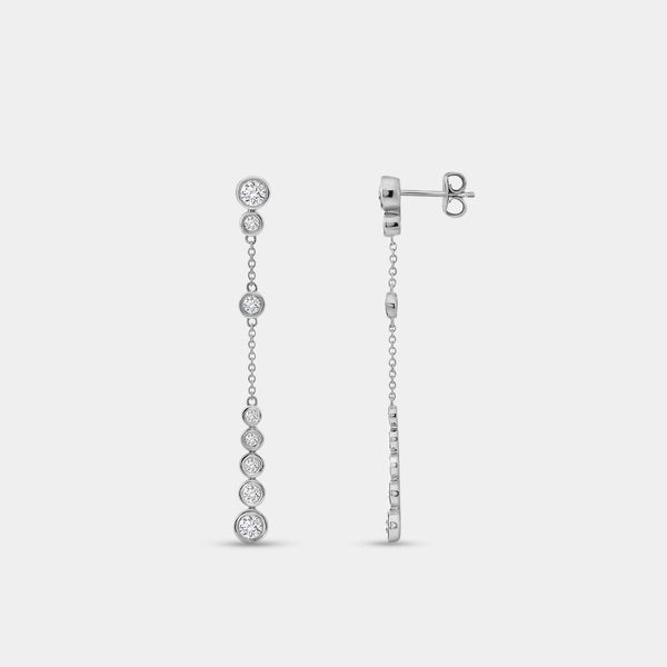 1 and 1/2 Carat Lab-Grown Diamond Drop Earrings with a Chain and Graduating Bezel-Set Stones — GILDED New York