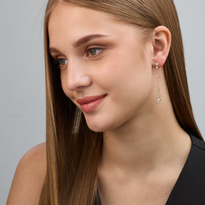 Gilded 1 and 1/2 Carat Lab-Grown Diamond Drop Earrings with a Chain and Graduating Bezel-Set Stones