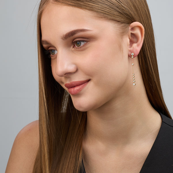 1 and 1/2 Carat Lab-Grown Diamond Drop Earrings with a Chain and Graduating Bezel-Set Stones — GILDED New York