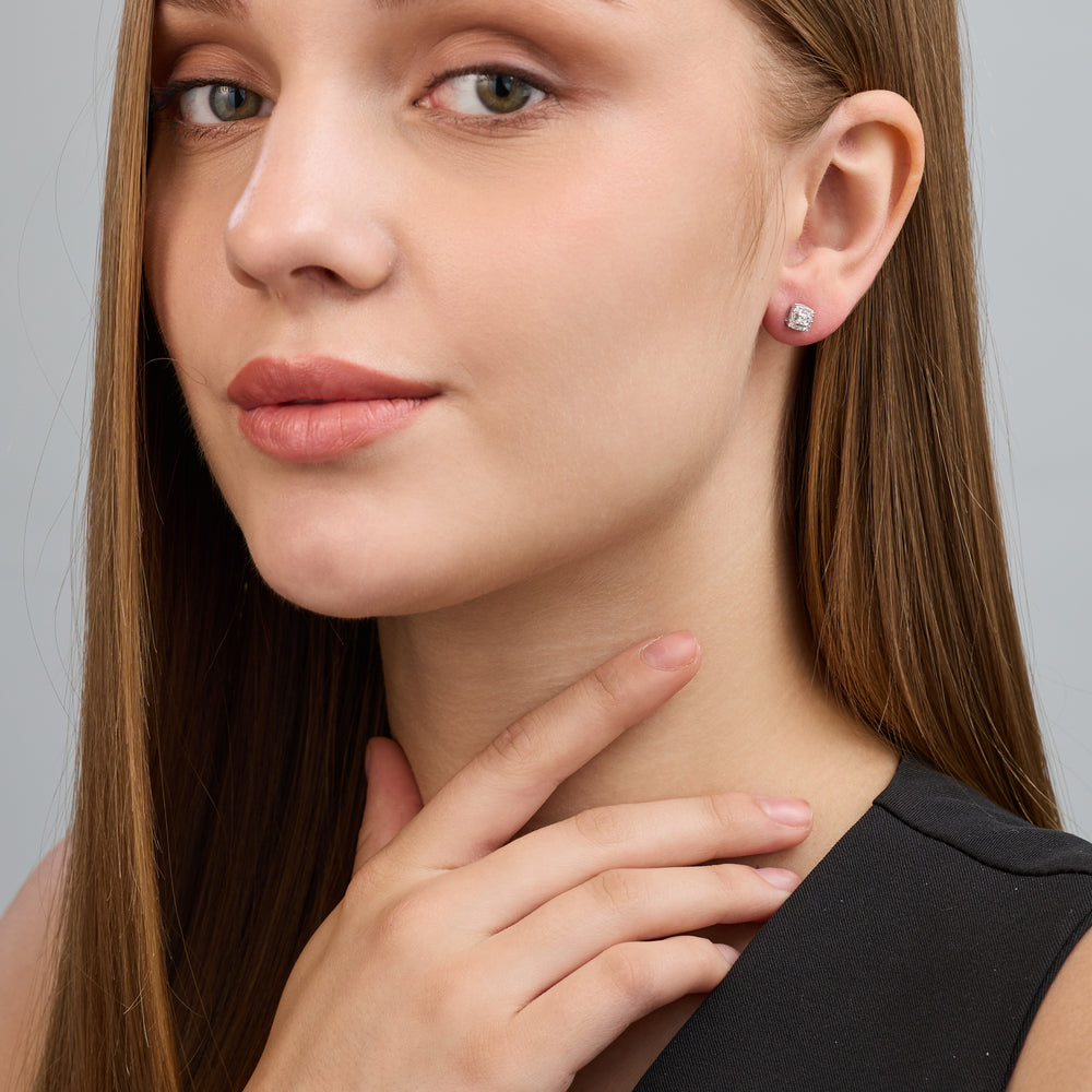 Gilded 1/4 Carat Lab-Grown Diamond Princess-Cut Stud Plus with a Cushion Halo