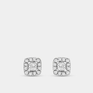 Gilded 1/4 Carat Lab-Grown Diamond Princess-Cut Stud Plus with a Cushion Halo