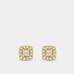 Gilded 1/4 Carat Lab-Grown Diamond Princess-Cut Stud Plus with a Cushion Halo
