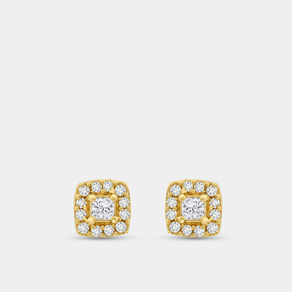 Gilded 1/4 Carat Lab-Grown Diamond Princess-Cut Stud Plus with a Cushion Halo