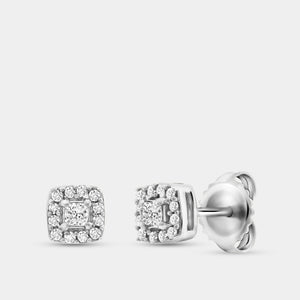 Gilded 1/4 Carat Lab-Grown Diamond Princess-Cut Stud Plus with a Cushion Halo