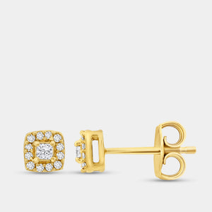 Gilded 1/4 Carat Lab-Grown Diamond Princess-Cut Stud Plus with a Cushion Halo