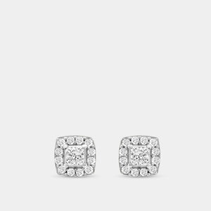 Gilded 1/2 Carat Lab-Grown Diamond Princess-Cut Stud Plus with a Cushion Halo