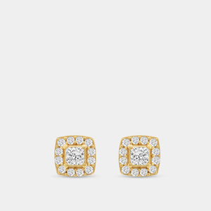 Gilded 1/2 Carat Lab-Grown Diamond Princess-Cut Stud Plus with a Cushion Halo
