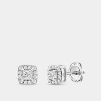 1/2 Carat Lab-Grown Diamond Princess-Cut Stud Plus with a Cushion Halo — GILDED New York