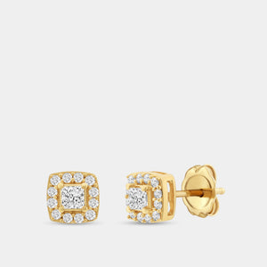 Gilded 1/2 Carat Lab-Grown Diamond Princess-Cut Stud Plus with a Cushion Halo