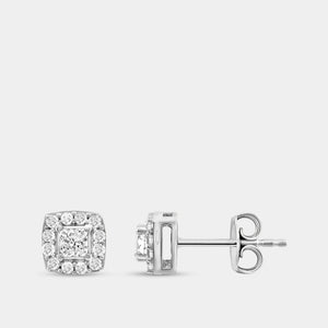 Gilded 1/2 Carat Lab-Grown Diamond Princess-Cut Stud Plus with a Cushion Halo