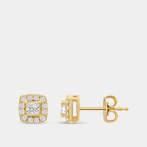 Gilded 1/2 Carat Lab-Grown Diamond Princess-Cut Stud Plus with a Cushion Halo