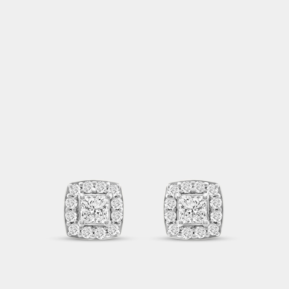 Gilded 1 Carat Lab-Grown Diamond Princess-Cut Stud Plus with a Cushion Halo