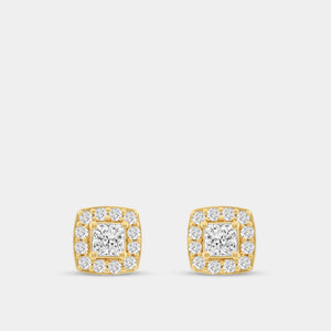 Gilded 1 Carat Lab-Grown Diamond Princess-Cut Stud Plus with a Cushion Halo