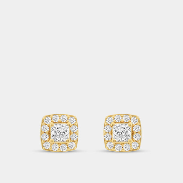 Gilded 1 Carat Lab-Grown Diamond Princess-Cut Stud Plus with a Cushion Halo