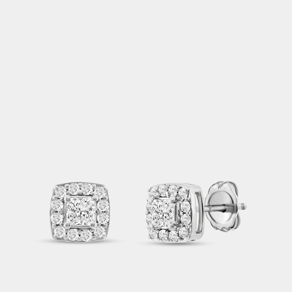 Gilded 1 Carat Lab-Grown Diamond Princess-Cut Stud Plus with a Cushion Halo