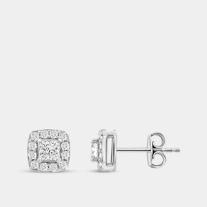 Gilded 1 Carat Lab-Grown Diamond Princess-Cut Stud Plus with a Cushion Halo