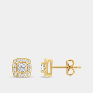 Gilded 1 Carat Lab-Grown Diamond Princess-Cut Stud Plus with a Cushion Halo