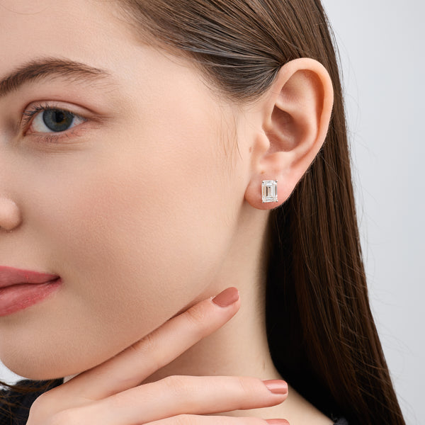 5 Carat Lab-Grown Diamond Emerald-Cut Classic Solitaire Studs — GILDED New York