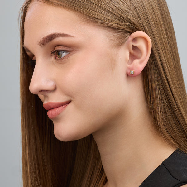 1/2 Carat Lab-Grown Diamond Princess-Cut, Bezel-Set Solitaire Studs — GILDED New York