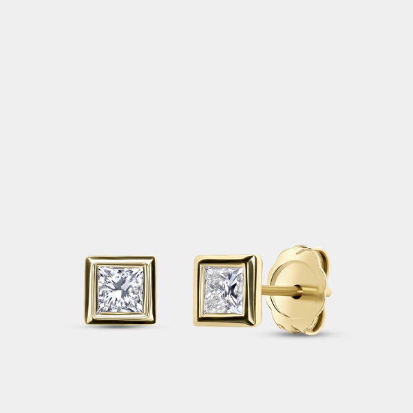 1/2 Carat Lab-Grown Diamond Princess-Cut, Bezel-Set Solitaire Studs — GILDED New York