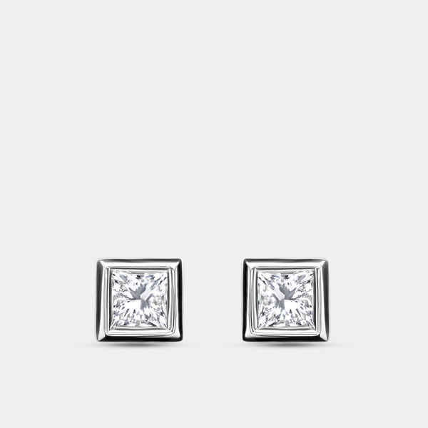 1/2 Carat Lab-Grown Diamond Princess-Cut, Bezel-Set Solitaire Studs — GILDED New York