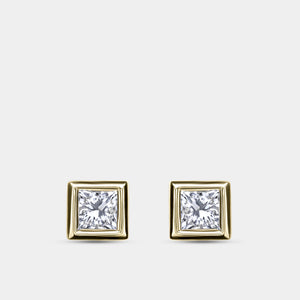 Gilded 1/2 Carat Lab-Grown Diamond Princess-Cut, Bezel-Set Solitaire Studs