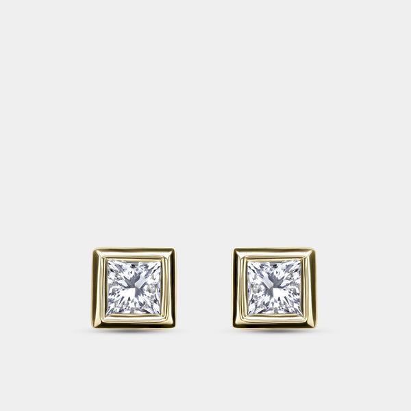 1/2 Carat Lab-Grown Diamond Princess-Cut, Bezel-Set Solitaire Studs — GILDED New York