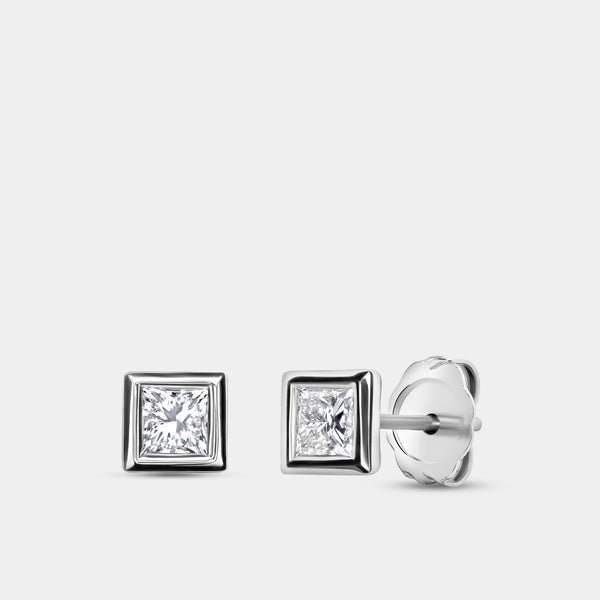 1/2 Carat Lab-Grown Diamond Princess-Cut, Bezel-Set Solitaire Studs — GILDED New York