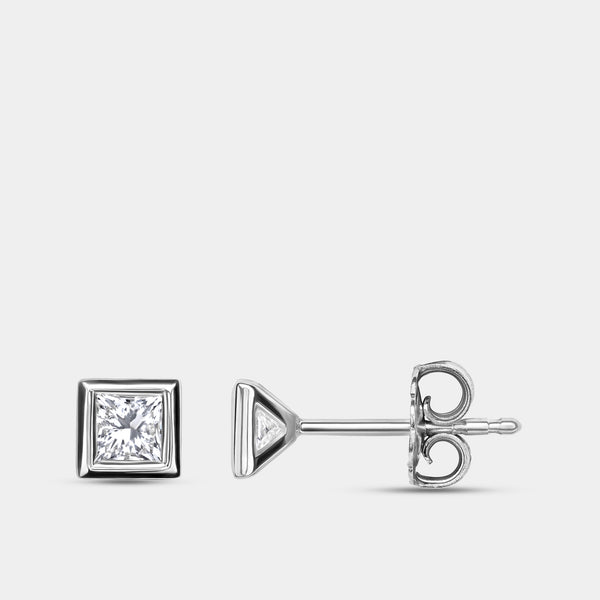 1/2 Carat Lab-Grown Diamond Princess-Cut, Bezel-Set Solitaire Studs — GILDED New York