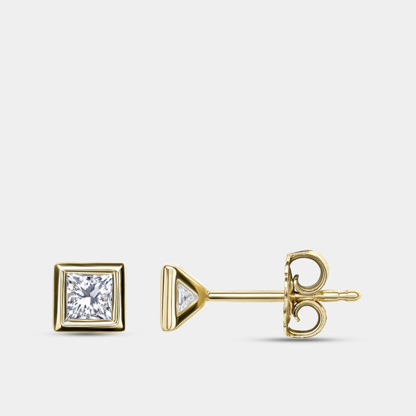 1/2 Carat Lab-Grown Diamond Princess-Cut, Bezel-Set Solitaire Studs — GILDED New York