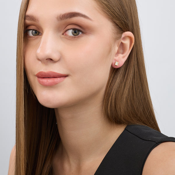 3/4 Carat Lab-Grown Diamond Princess-Cut, Bezel-Set Solitaire Studs — GILDED New York