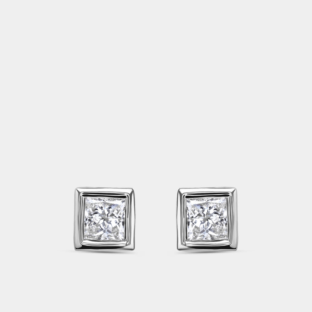 Gilded 3/4 Carat Lab-Grown Diamond Princess-Cut, Bezel-Set Solitaire Studs