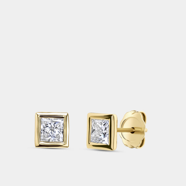 3/4 Carat Lab-Grown Diamond Princess-Cut, Bezel-Set Solitaire Studs — GILDED New York