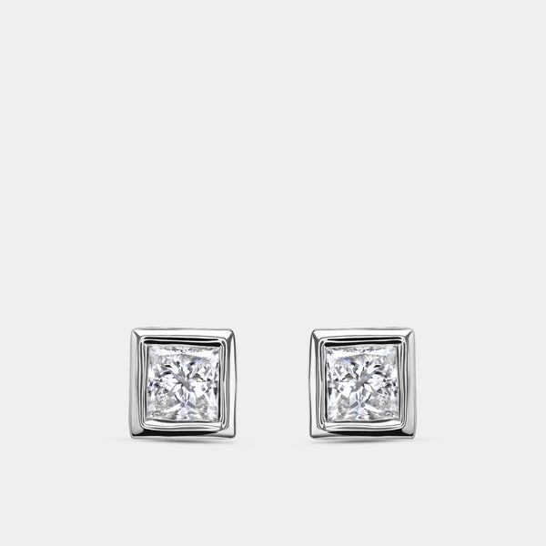 3/4 Carat Lab-Grown Diamond Princess-Cut, Bezel-Set Solitaire Studs — GILDED New York