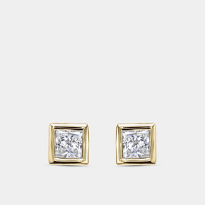 Gilded 3/4 Carat Lab-Grown Diamond Princess-Cut, Bezel-Set Solitaire Studs