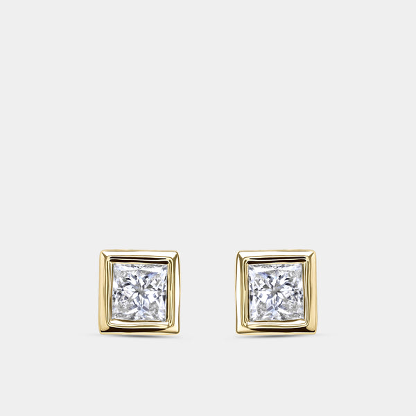3/4 Carat Lab-Grown Diamond Princess-Cut, Bezel-Set Solitaire Studs — GILDED New York