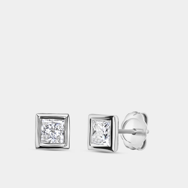 3/4 Carat Lab-Grown Diamond Princess-Cut, Bezel-Set Solitaire Studs — GILDED New York